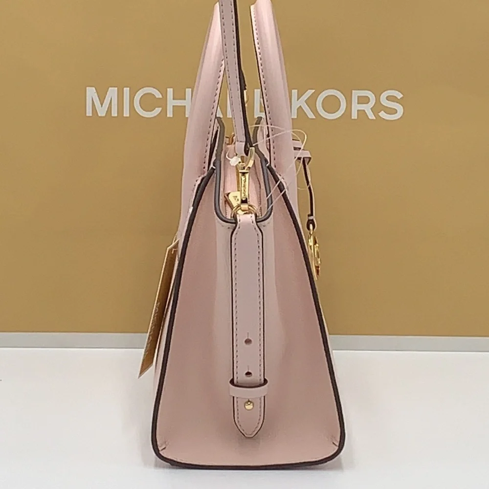 Michael Kors Avril Small Leather Top-Zip Satchel Powder Blush color